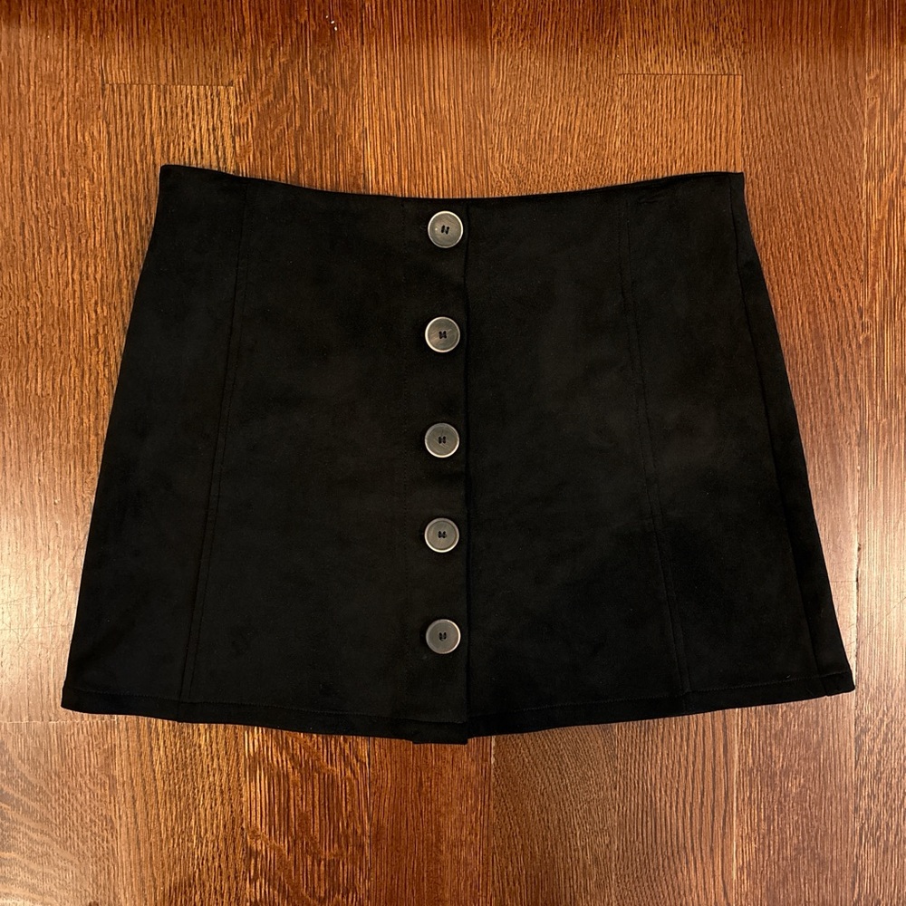 Black suede mini skirt with button front #miniskirt